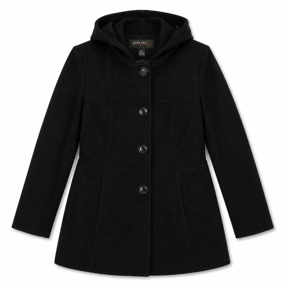 Jason Kole Women's Black Wool-Blend Hooded Coat
